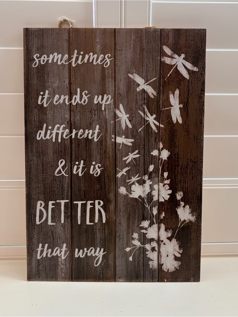 GANZ Brown and White Dragonfly Inspirational Wooden Wall Plaque